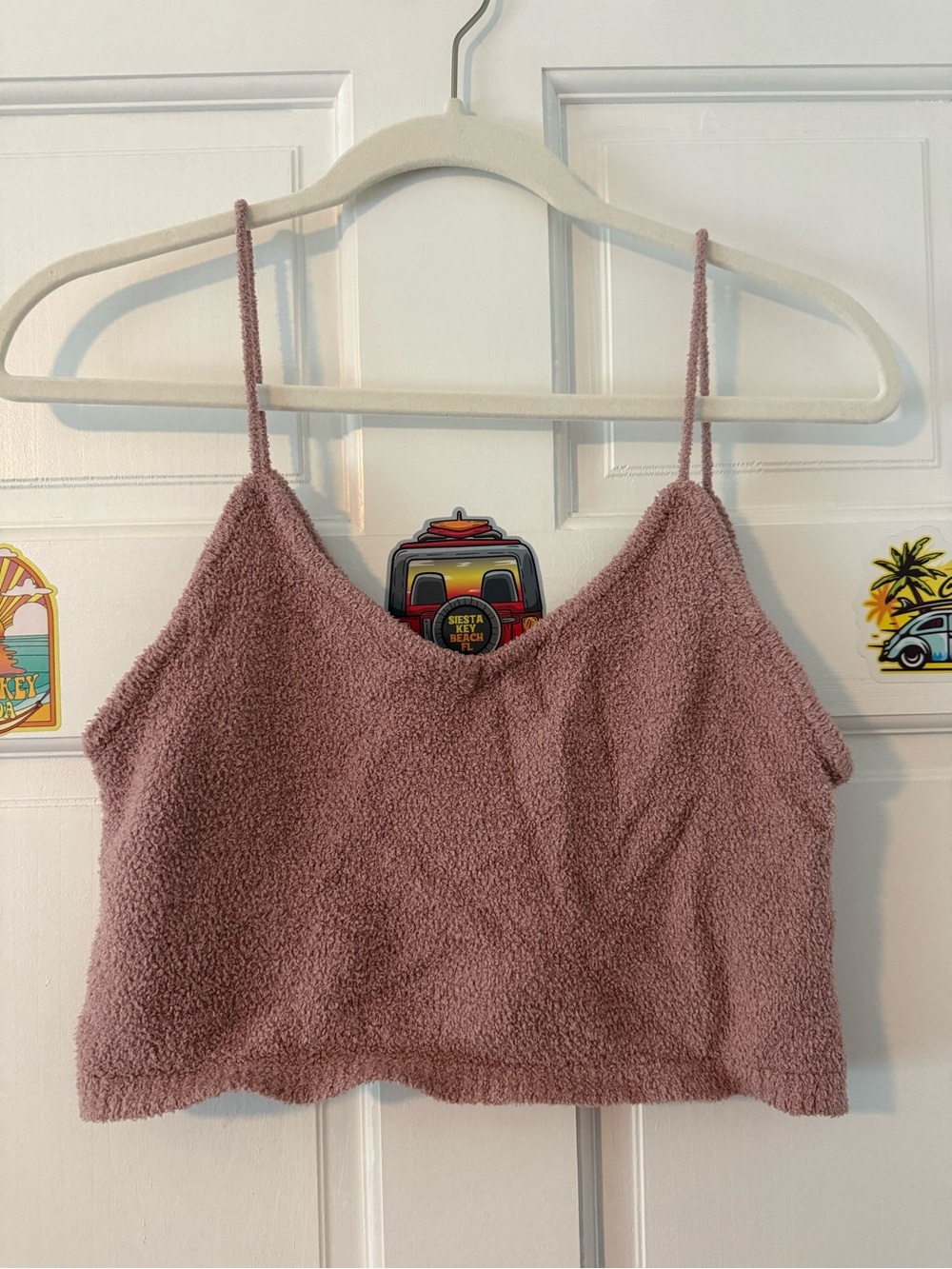 Garage Mauve Pink Fuzzy Spaghetti-Strap Crop Top